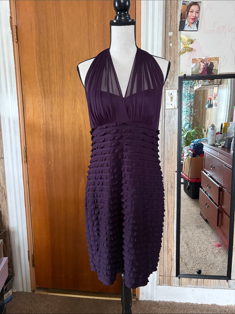 connected apparel Deep Plum One-Shoulder Ruffle Cocktail Dress